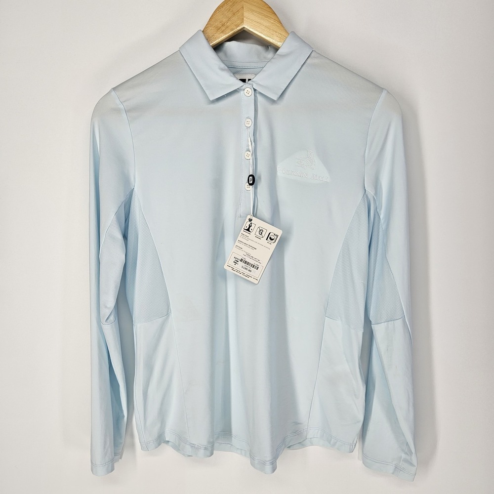 NEW FootJoy FJ Long Sleeve Small‎ S Golf 1/4 Button Polo Shirt Blue Pelican Hill